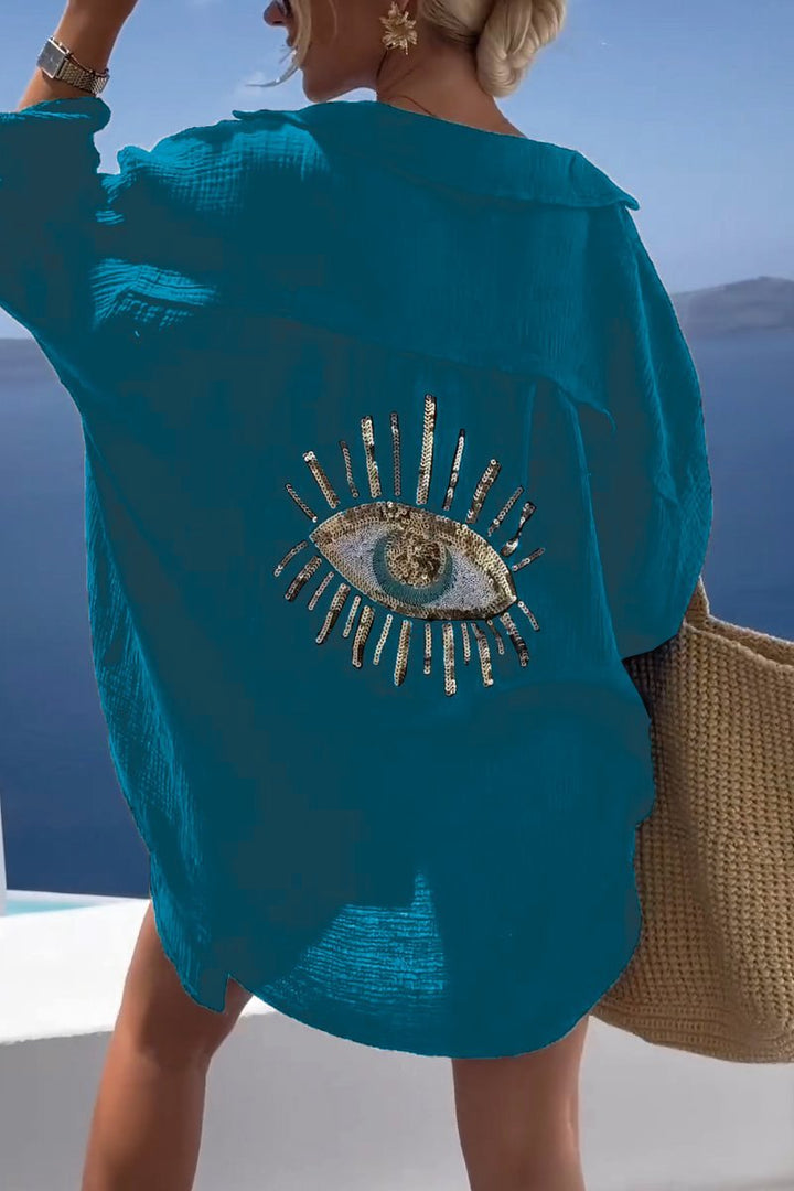Evil Eye Casual Paljettbeströdd Beaded Skjorta
