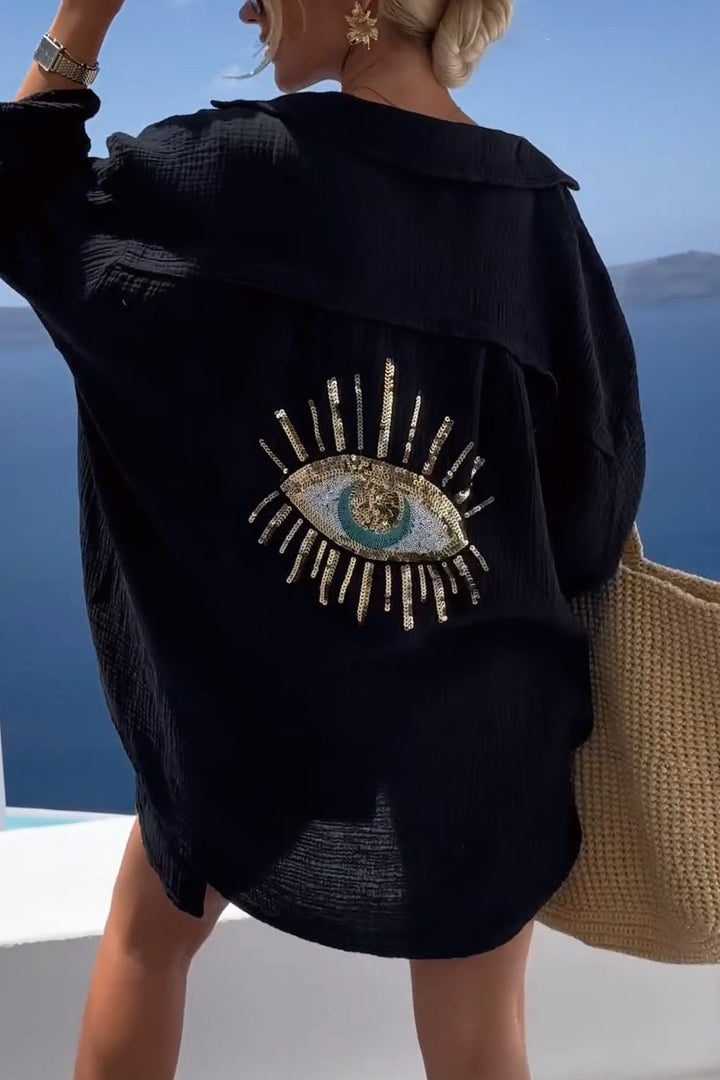 Evil Eye Casual Paljettbeströdd Beaded Skjorta