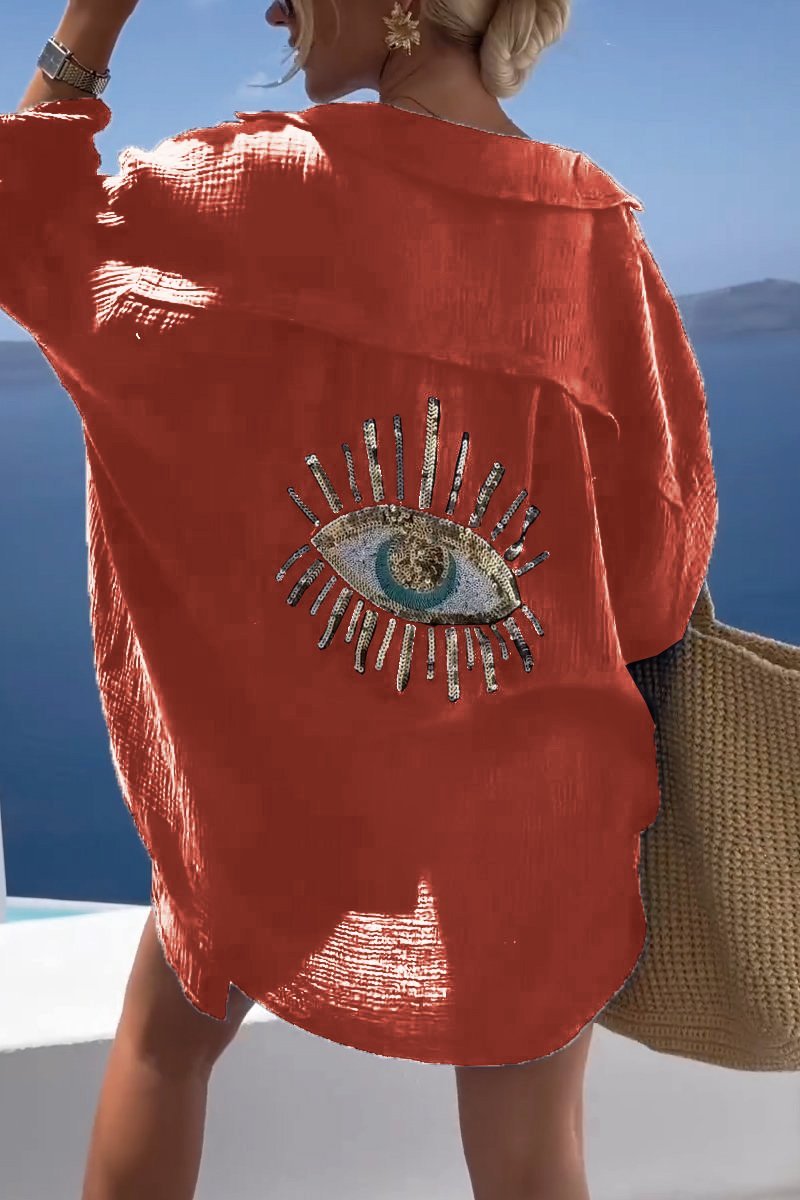 Evil Eye Casual Paljettbeströdd Beaded Skjorta