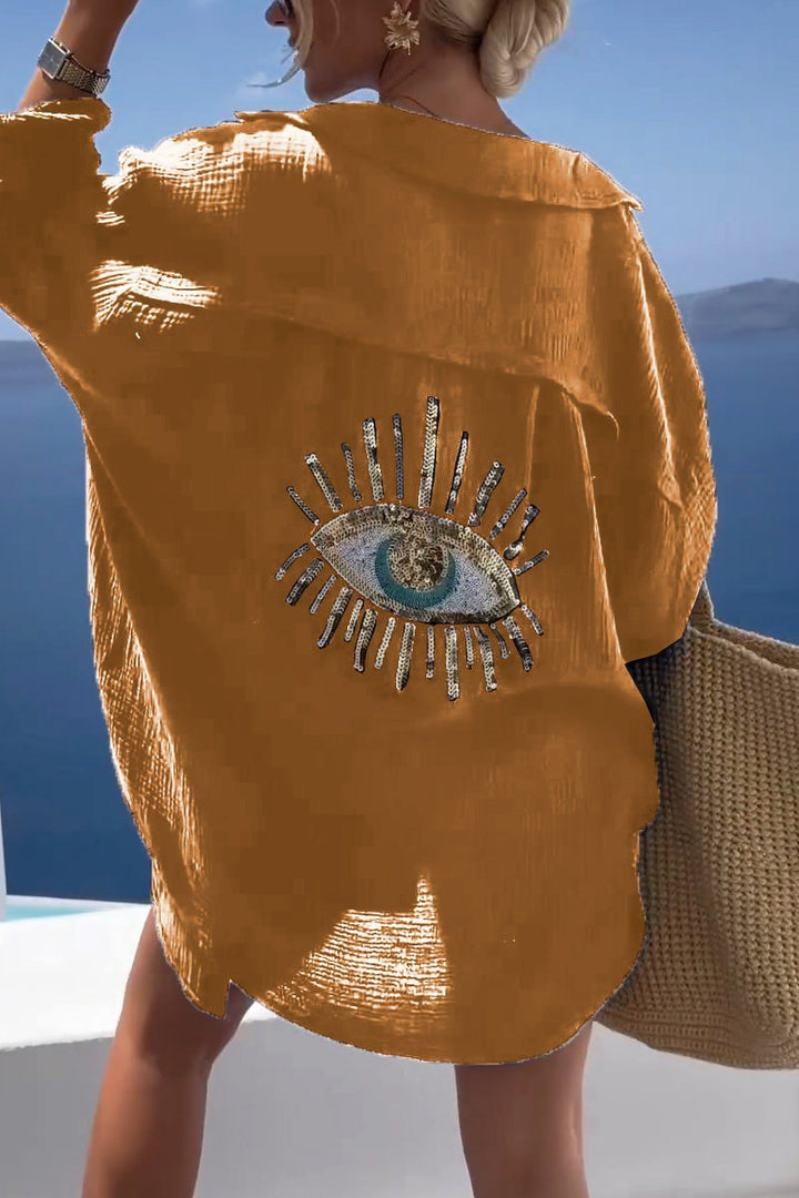 Evil Eye Casual Paljettbeströdd Beaded Skjorta