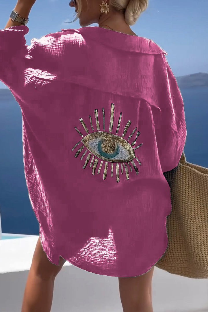 Evil Eye Casual Paljettbeströdd Beaded Skjorta