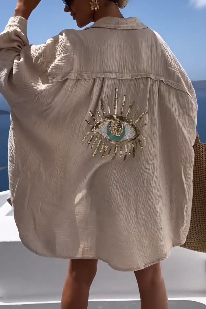 Evil Eye Casual Paljettbeströdd Beaded Skjorta